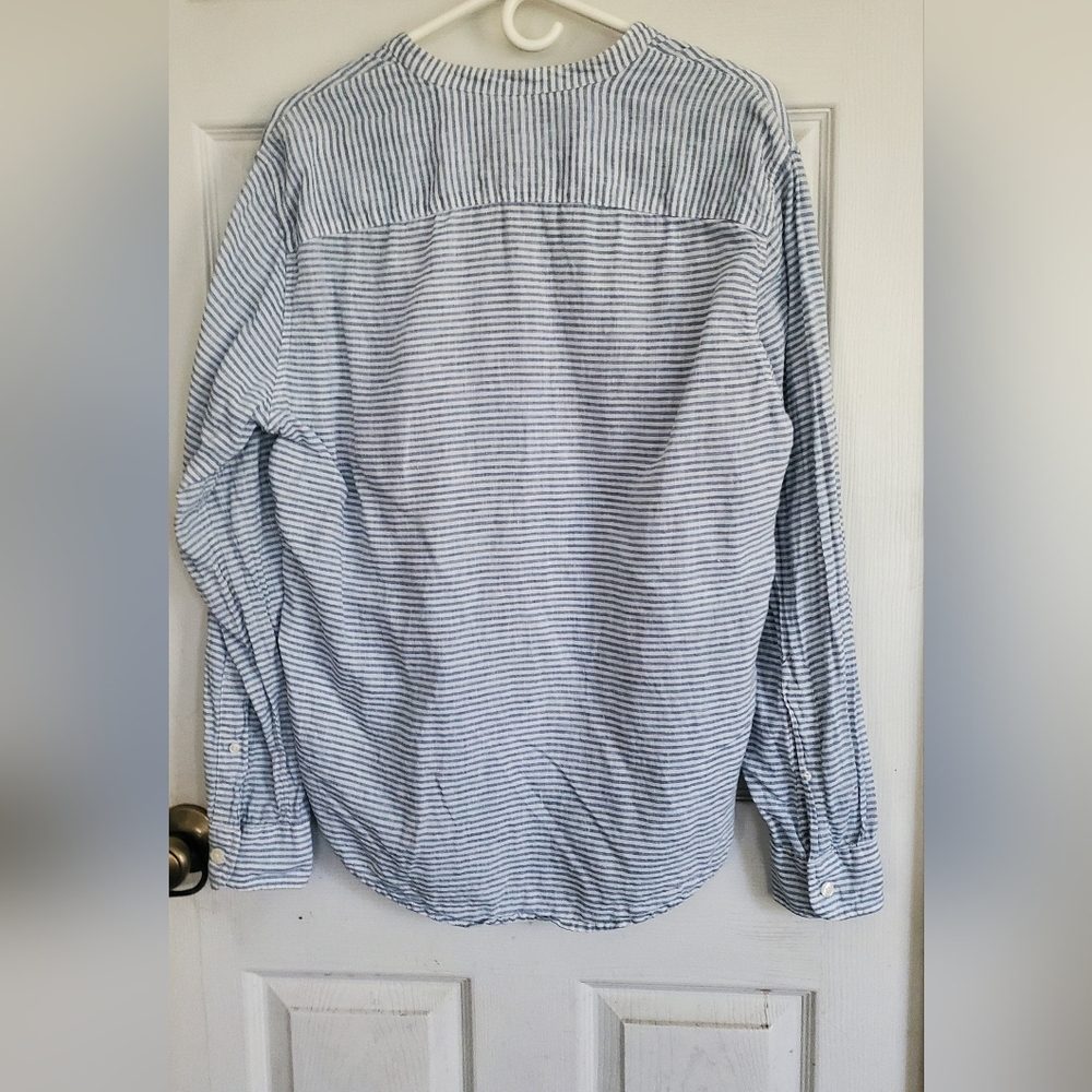 Abercrombie & Fitch 100% Linen Men's Light Blue Striped Button Down Shirt, SZ M - Picture 6 of 6